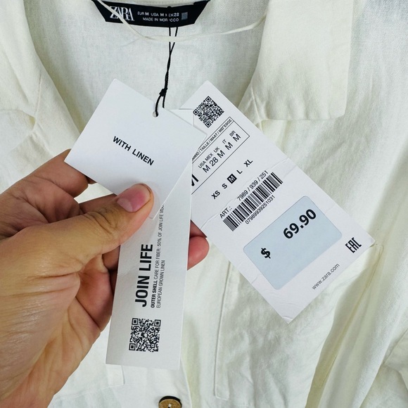NWT Zara Cream White Linen Jumpsuit Woven Belted Mid Sleeve Romper Size Medium - Picture 4 of 11
